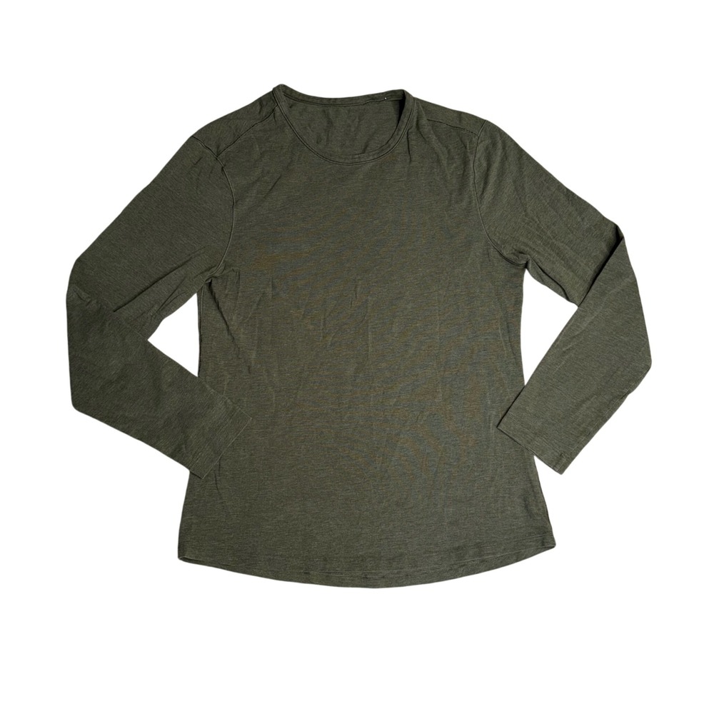 Lululemon Long Sleeve Shirt‎ Mens Small Olive Green Excellent Heathered Crewneck